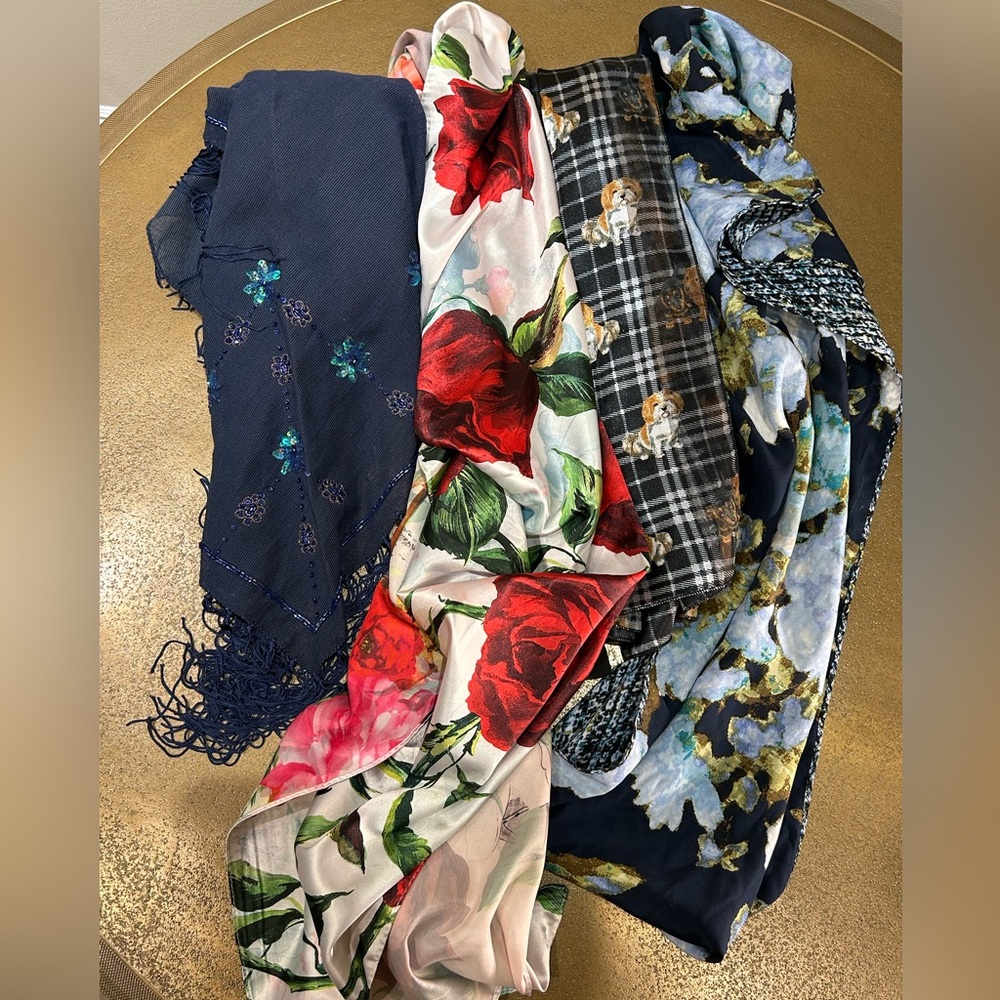 Lot Of 4 Scarfs, Multiple Colors And Different Materials